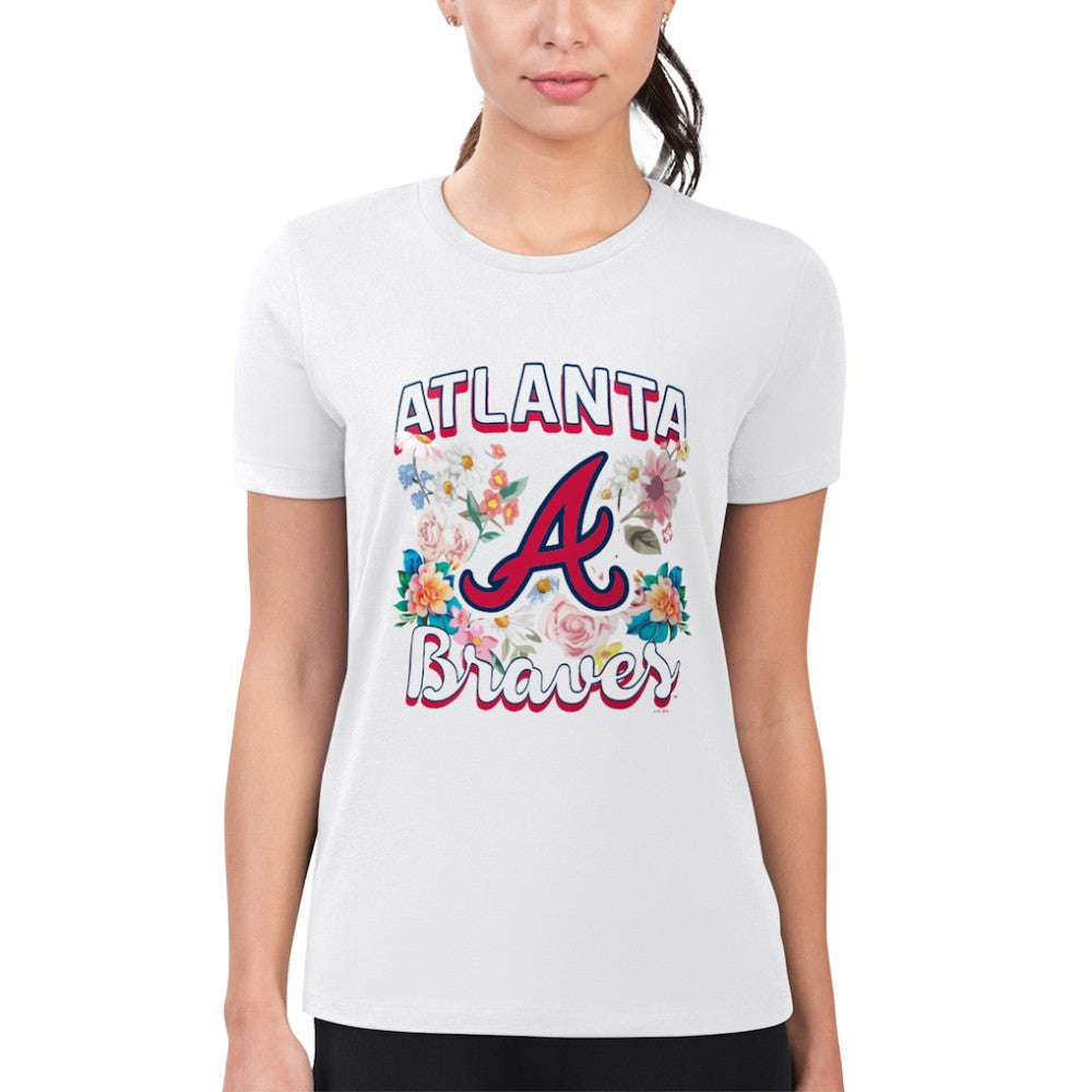 Atlanta Braves G-III 4Her by Carl Banks Women's Super-Slim Fit Lightweight Flowers Graphic T-Shirt - White