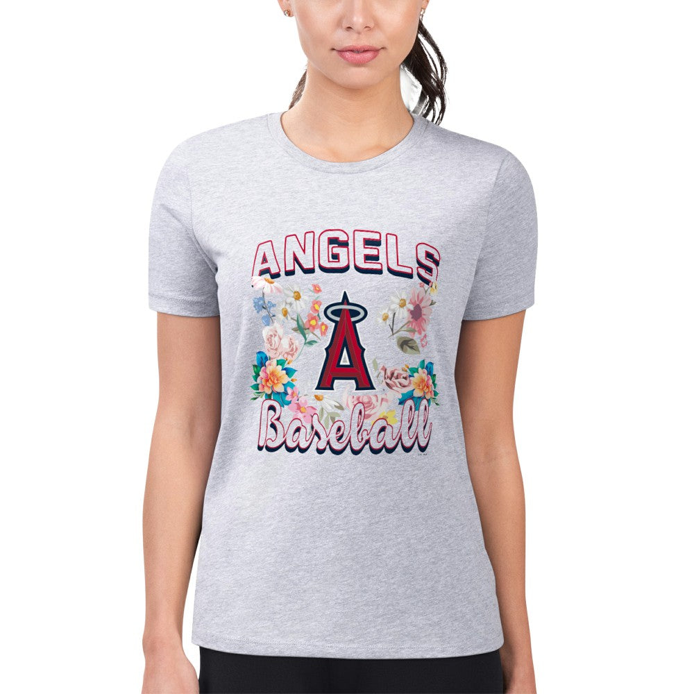Los Angeles Angels G-III 4Her by Carl Banks Women's Super-Slim Fit Lightweight Flowers Graphic T-Shirt - Heather Gray