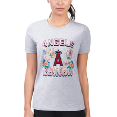 Los Angeles Angels G-III 4Her by Carl Banks Women's Super-Slim Fit Lightweight Flowers Graphic T-Shirt - Heather Gray
