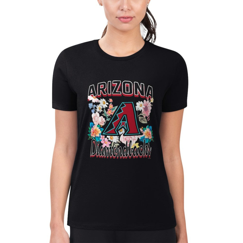 Arizona Diamondbacks G-III 4Her by Carl Banks Women's Super-Slim Fit Lightweight Flowers Graphic T-Shirt - Black