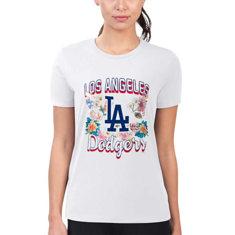 Los Angeles Dodgers G-III 4Her by Carl Banks Women's Super-Slim Fit Lightweight Flowers Graphic T-Shirt - White