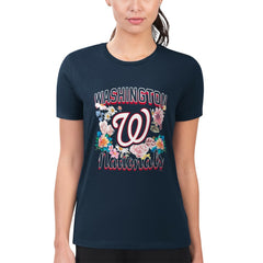 Washington Nationals G-III 4Her by Carl Banks Women's Super-Slim Fit Lightweight Flowers Graphic T-Shirt - Navy