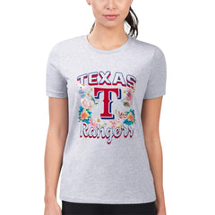 Texas Rangers G-III 4Her by Carl Banks Women's Super-Slim Fit Lightweight Flowers Graphic T-Shirt - Heather Gray