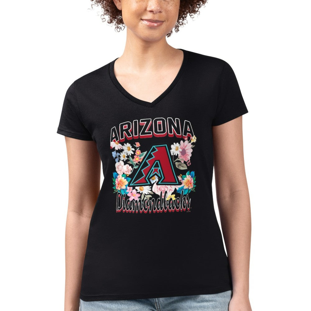 Arizona Diamondbacks G-III 4Her by Carl Banks Women's Super-Slim Fit Lightweight Flowers Graphic V-Neck T-Shirt - Black