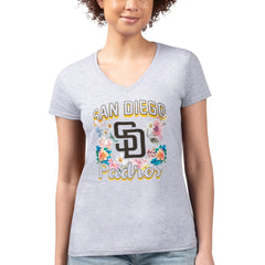 San Diego Padres G-III 4Her by Carl Banks Women's Super-Slim Fit Lightweight Flowers Graphic V-Neck T-Shirt - Heather Gray