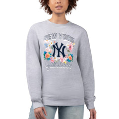 New York Yankees G-III 4Her by Carl Banks Women's Flowers Graphic Pullover Sweatshirt - Heather Gray