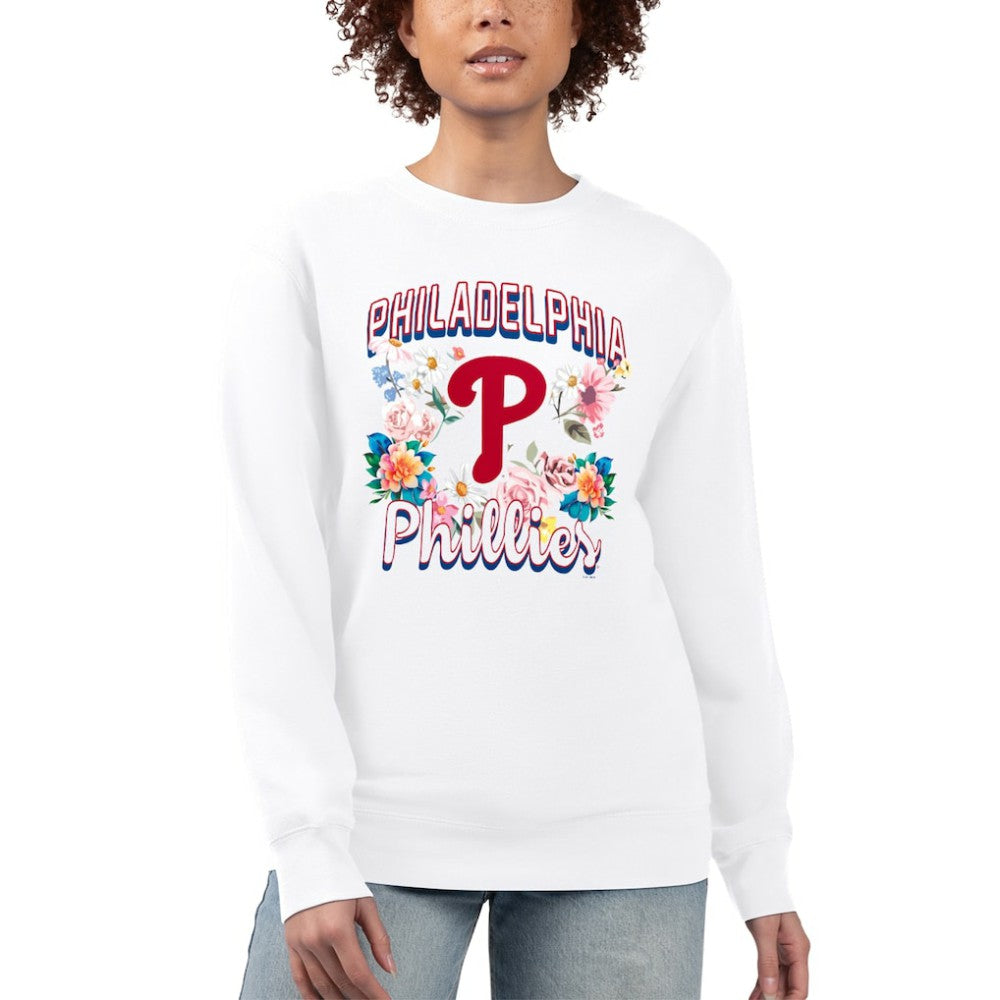 Philadelphia Phillies G-III 4Her by Carl Banks Women's Flowers Graphic Pullover Sweatshirt - White