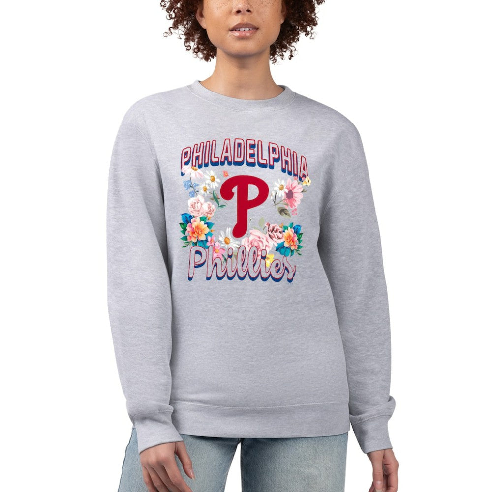 Philadelphia Phillies G-III 4Her by Carl Banks Women's Flowers Graphic Pullover Sweatshirt - Heather Gray