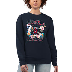 Los Angeles Angels G-III 4Her by Carl Banks Women's Flowers Graphic Pullover Sweatshirt - Navy