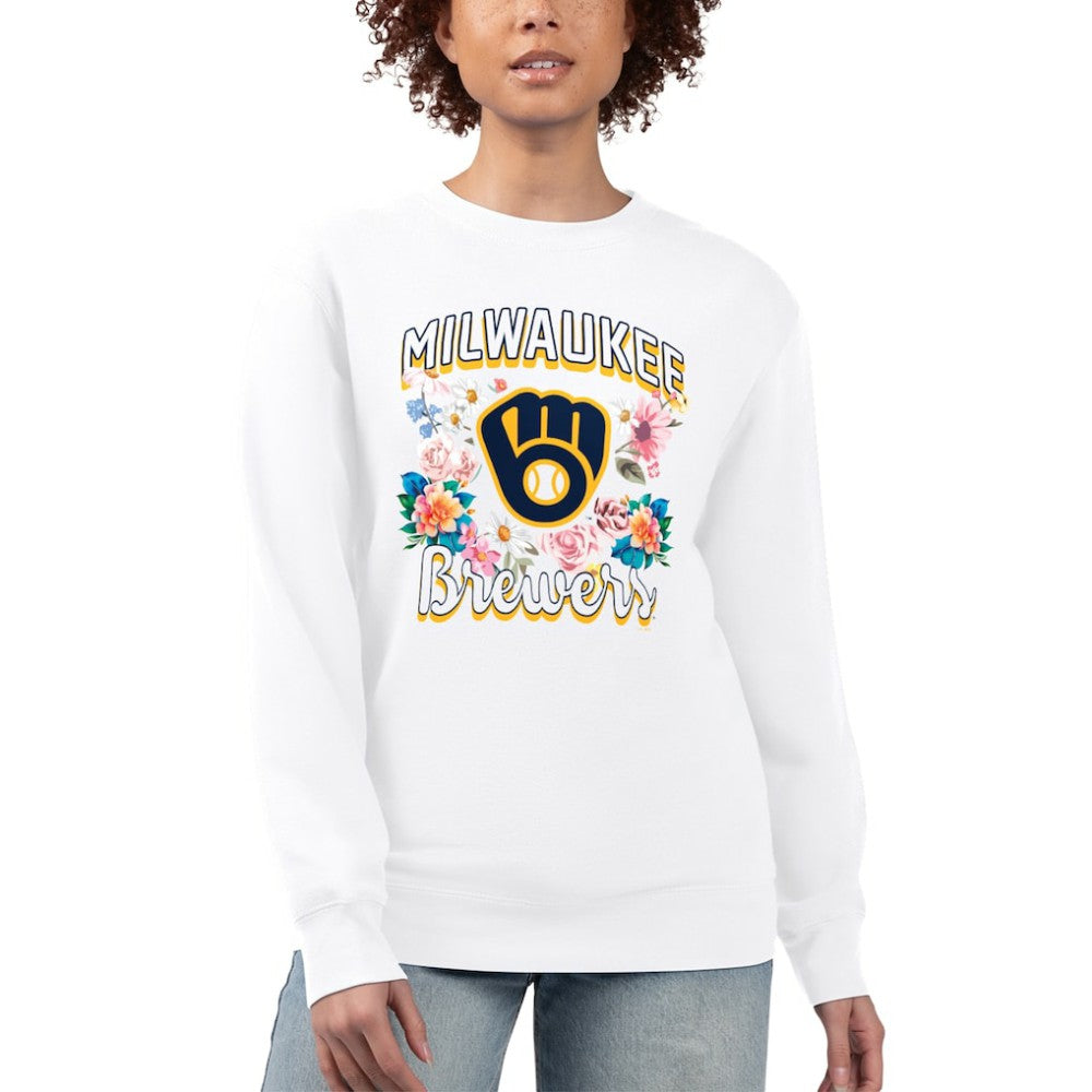 Milwaukee Brewers G-III 4Her by Carl Banks Women's Flowers Graphic Pullover Sweatshirt - White