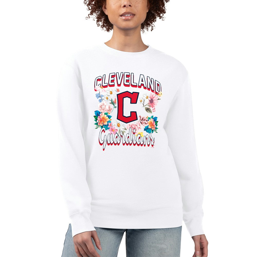 Cleveland Guardians G-III 4Her by Carl Banks Women's Flowers Graphic Pullover Sweatshirt - White