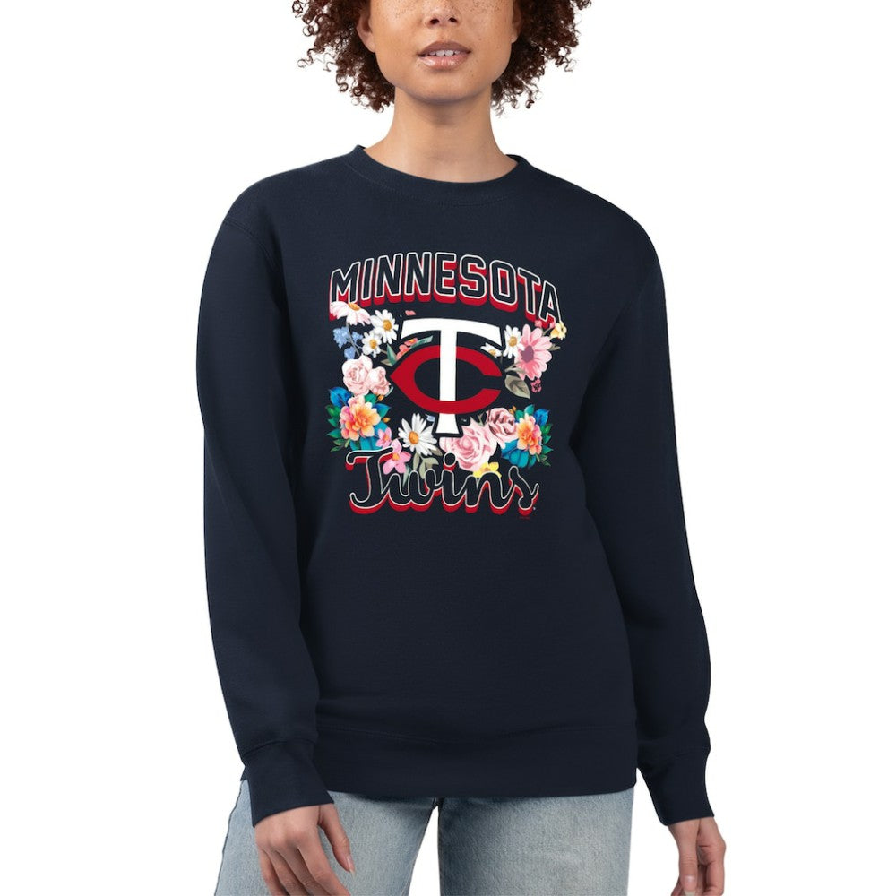 Minnesota Twins G-III 4Her by Carl Banks Women's Flowers Graphic Pullover Sweatshirt - Navy