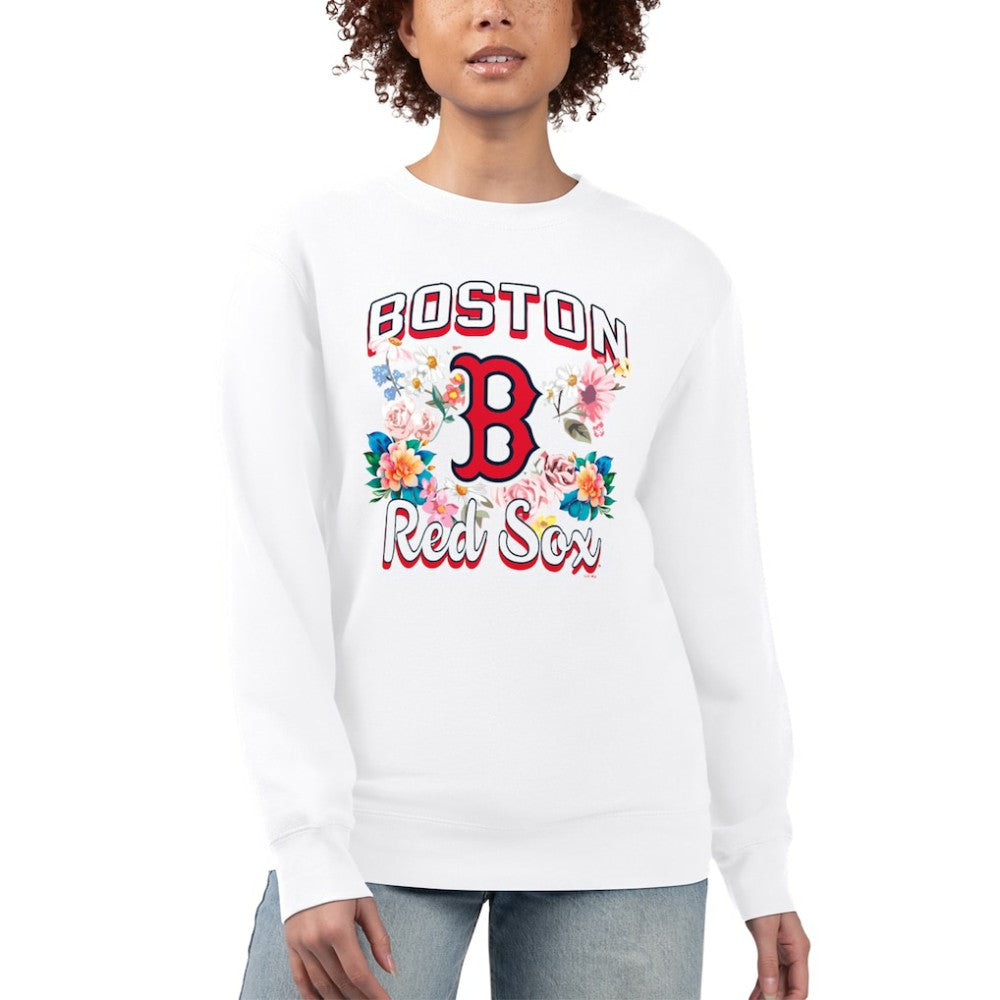 Boston Red Sox G-III 4Her by Carl Banks Women's Flowers Graphic Pullover Sweatshirt - White