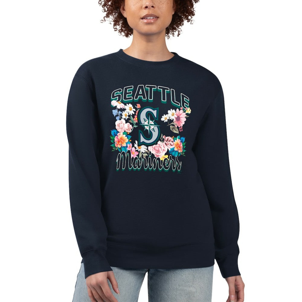 Seattle Mariners G-III 4Her by Carl Banks Women's Flowers Graphic Pullover Sweatshirt - Navy