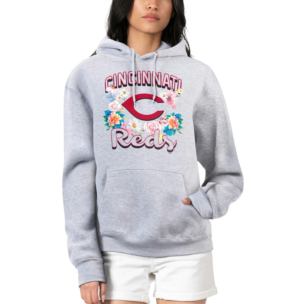 Cincinnati Reds G-III 4Her by Carl Banks Women's Flowers Graphic Pullover Hoodie - Heather Gray