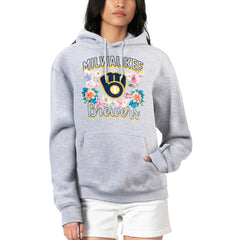 Milwaukee Brewers G-III 4Her by Carl Banks Women's Flowers Graphic Pullover Hoodie - Heather Gray