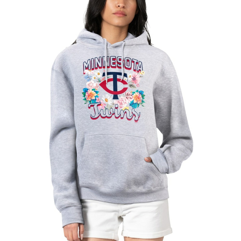 Minnesota Twins G-III 4Her by Carl Banks Women's Flowers Graphic Pullover Hoodie - Heather Gray