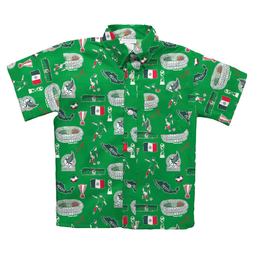 Mexico National Team Vive La Fete Youth Impressions Artwork Button-Up Shirt / Soccer Online