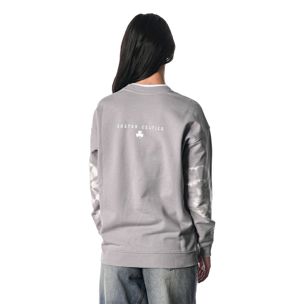 Boston Celtics The Wild Collective Women's Bleached Tie-Dye Pullover Sweatshirt - Heather Gray shop