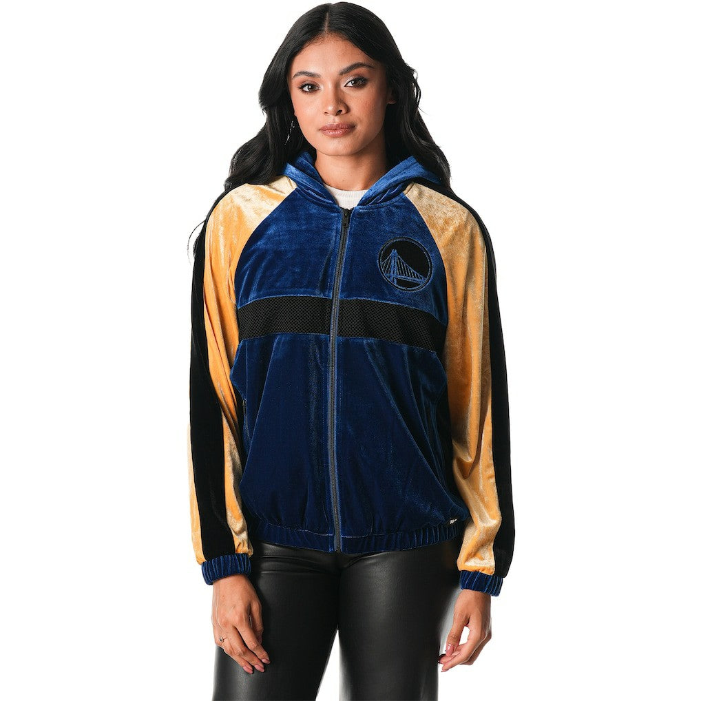 Golden State Warriors The Wild Collective Women's Velour Full-Zip Track Jacket Hoodie sale - Blue cheap
