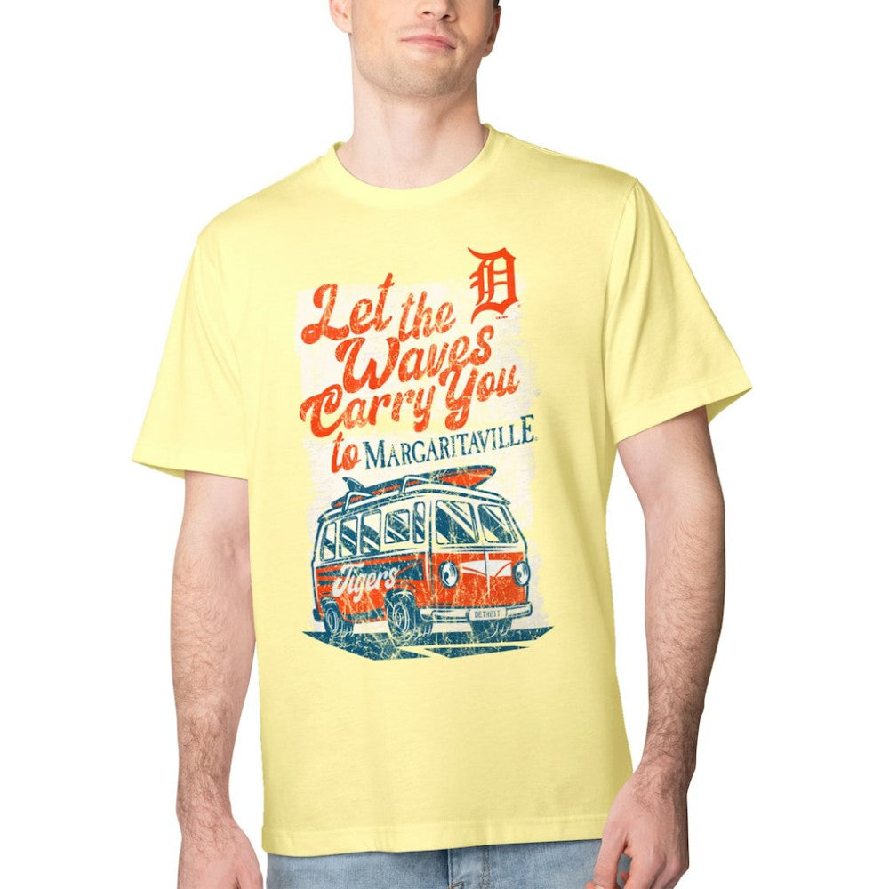 Detroit Tigers Margaritaville Bus Waves Graphic T-Shirt - Yellow