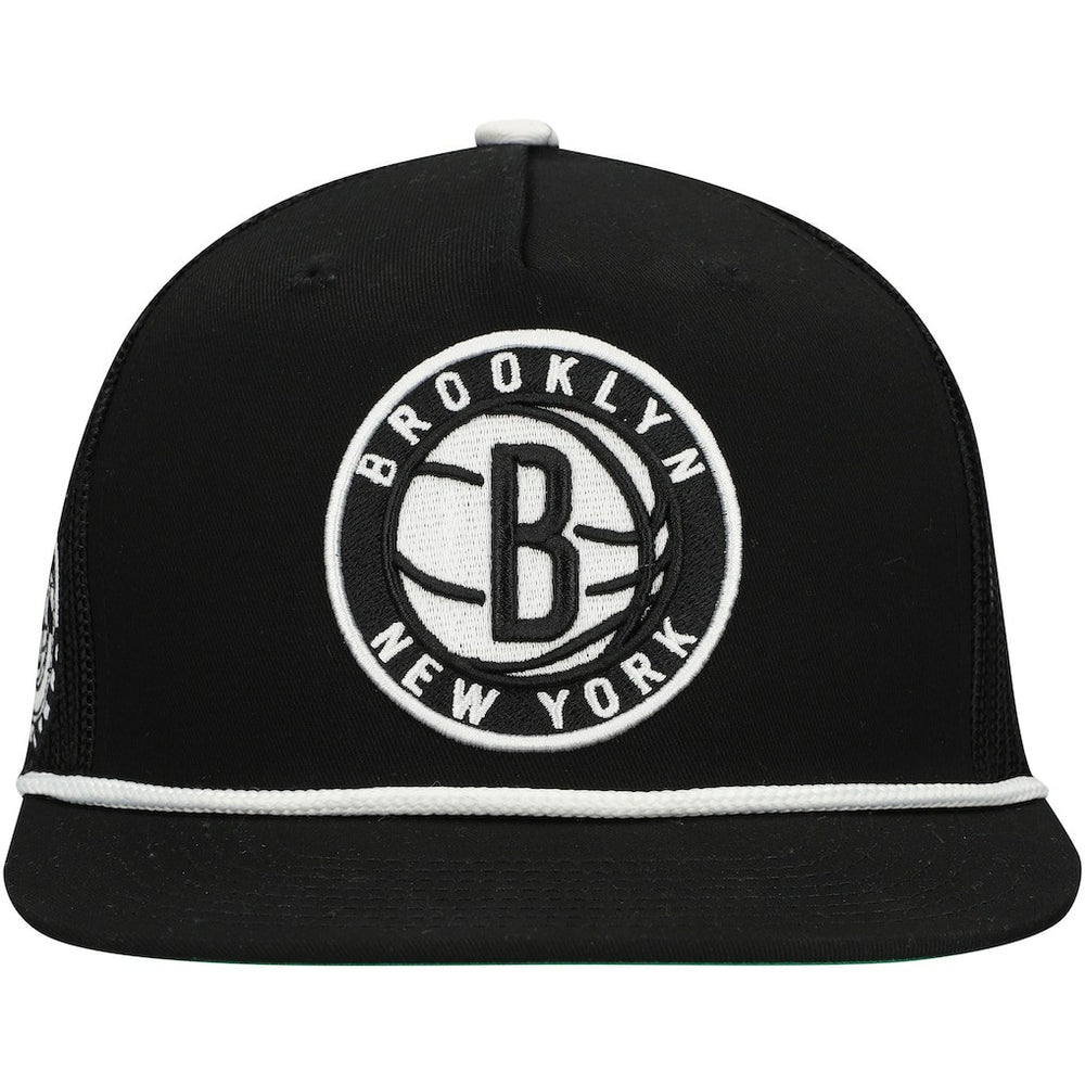 Brooklyn Nets Roper Trucker Snapback Hat - Black | Mitchell & Ness for sale