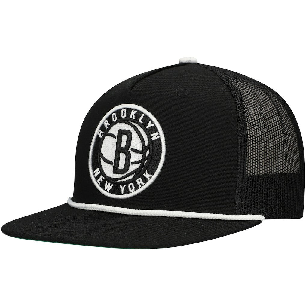 Brooklyn Nets Roper Trucker Snapback Hat - Black | Mitchell & Ness for sale