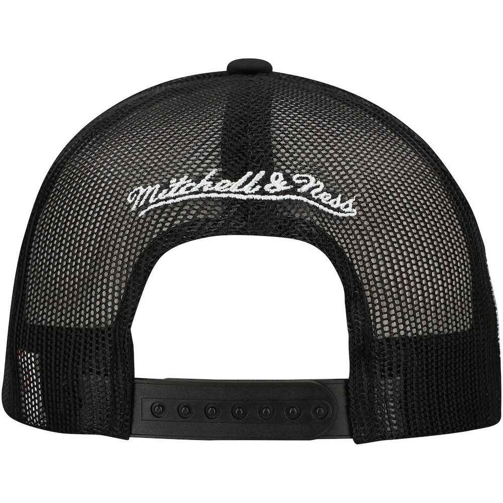 Brooklyn Nets Script Trucker Adjustable Hat - Black | Mitchell & Ness outlet