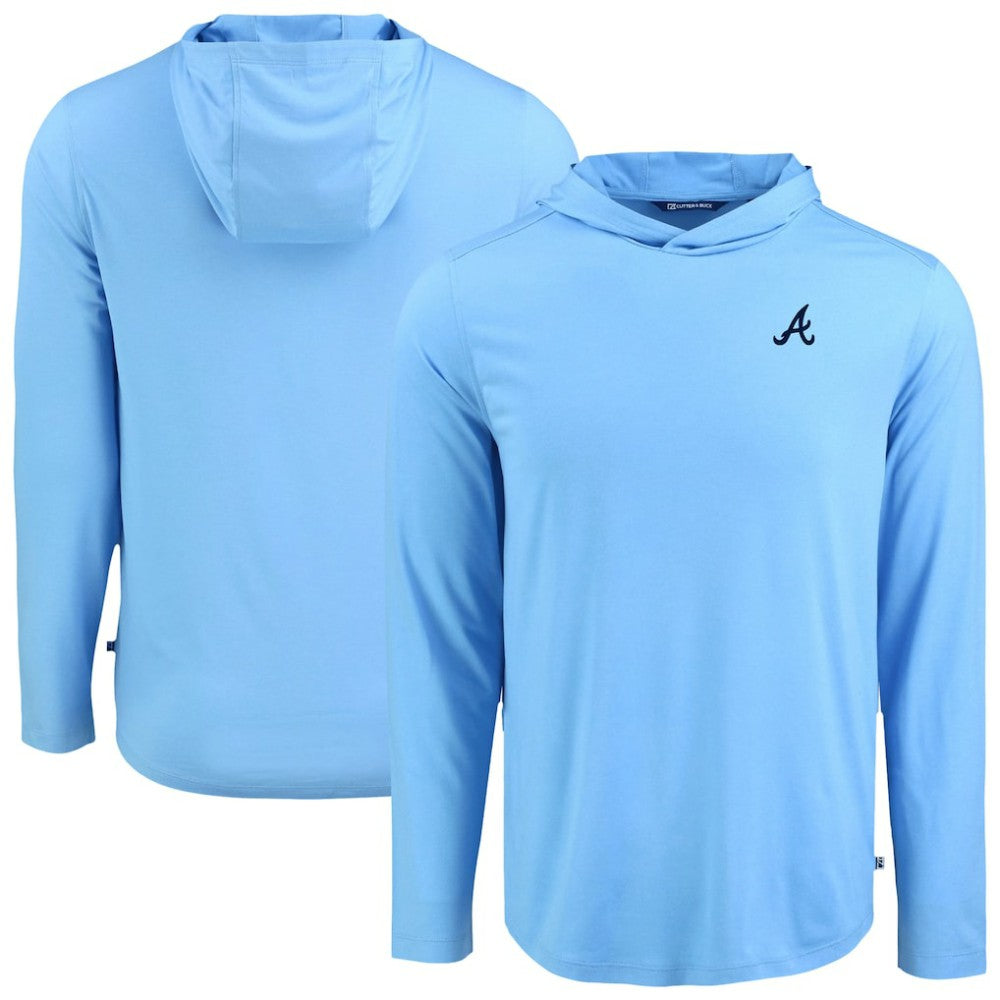 Atlanta Braves Cutter & Buck Coastline Epic Comfort Recycled Eco Hoodie Long Sleeve T-Shirt - Powder Blue