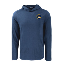 Milwaukee Brewers Cutter & Buck Coastline Epic Comfort Recycled Eco Hoodie Long Sleeve T-Shirt - Navy