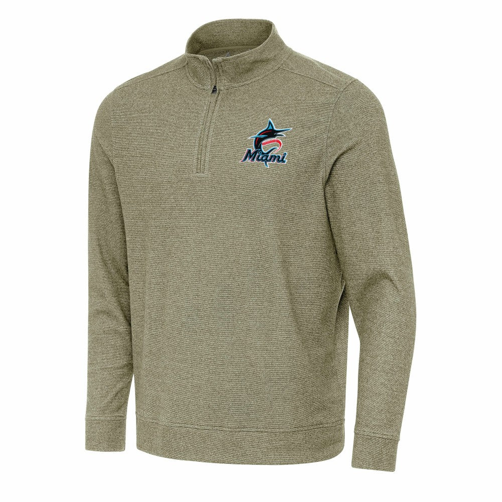 Miami Marlins Antigua Subtle Quarter-Zip Sweatshirt - Heather Olive