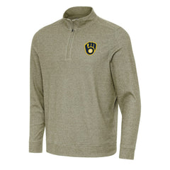 Milwaukee Brewers Antigua Subtle Quarter-Zip Sweatshirt - Heather Olive