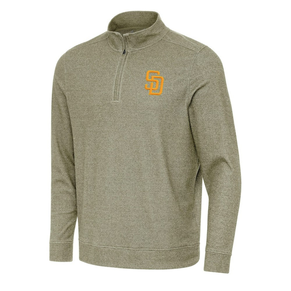 San Diego Padres Antigua Subtle Quarter-Zip Sweatshirt - Heather Olive
