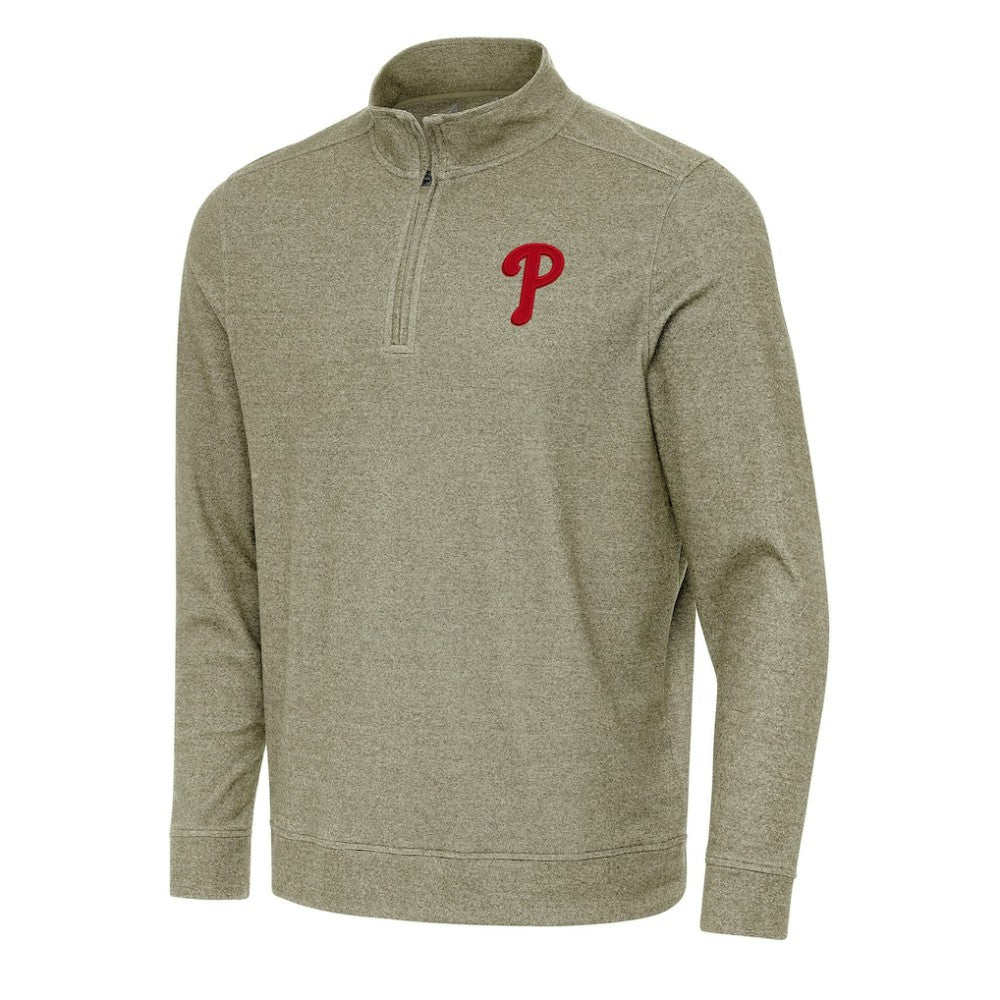 Philadelphia Phillies Antigua Subtle Quarter-Zip Sweatshirt - Heather Olive