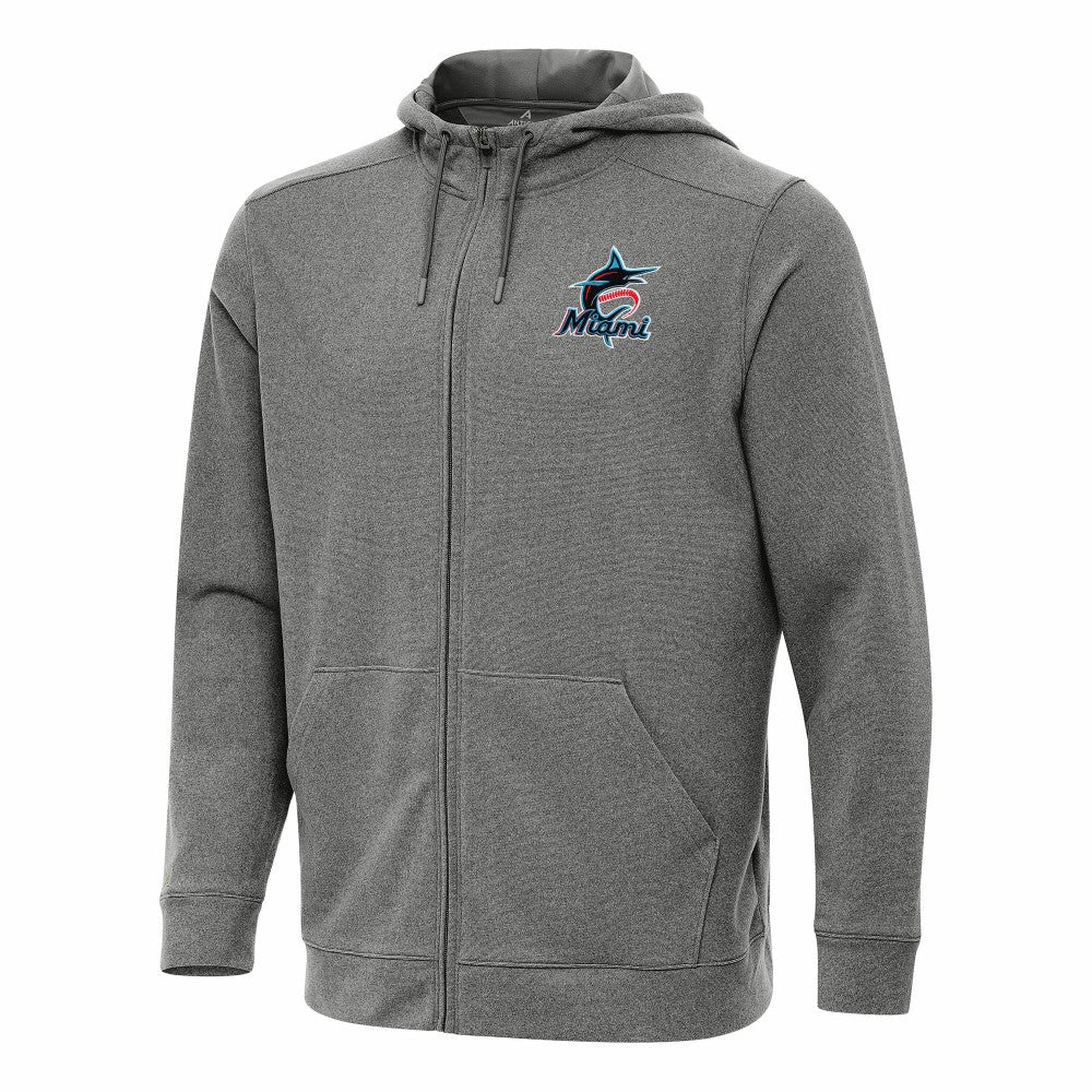 Miami Marlins Antigua Effortless Full-Zip Hooded Jacket - Heather Black