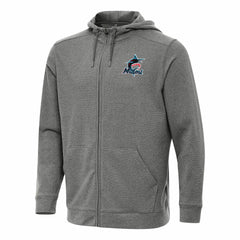 Miami Marlins Antigua Effortless Full-Zip Hooded Jacket - Heather Black