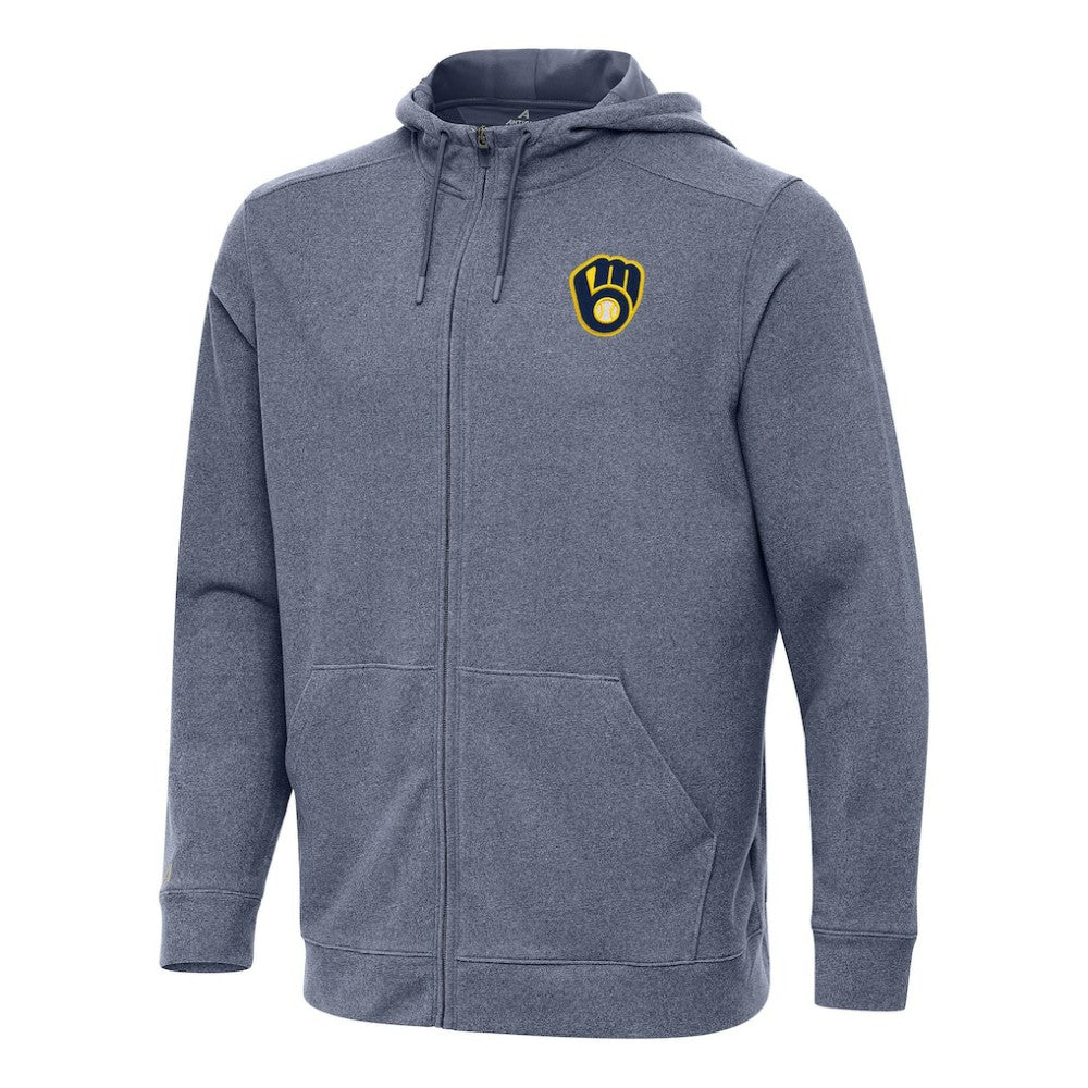 Milwaukee Brewers Antigua Effortless Full-Zip Hooded Jacket - Heather Navy