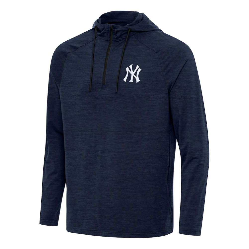 New York Yankees Antigua Spikes Quarter-Zip Pullover Hoodie - Heather Navy