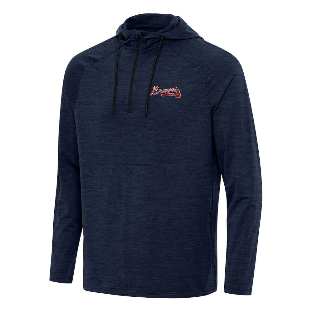 Atlanta Braves Antigua Spikes Quarter-Zip Pullover Hoodie - Heather Navy
