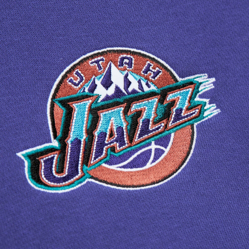 Utah Jazz Hardwood Classics Vintage Logo Head Coach Pullover Sweatshirt - Black/Purple | Mitchell & Ness sale