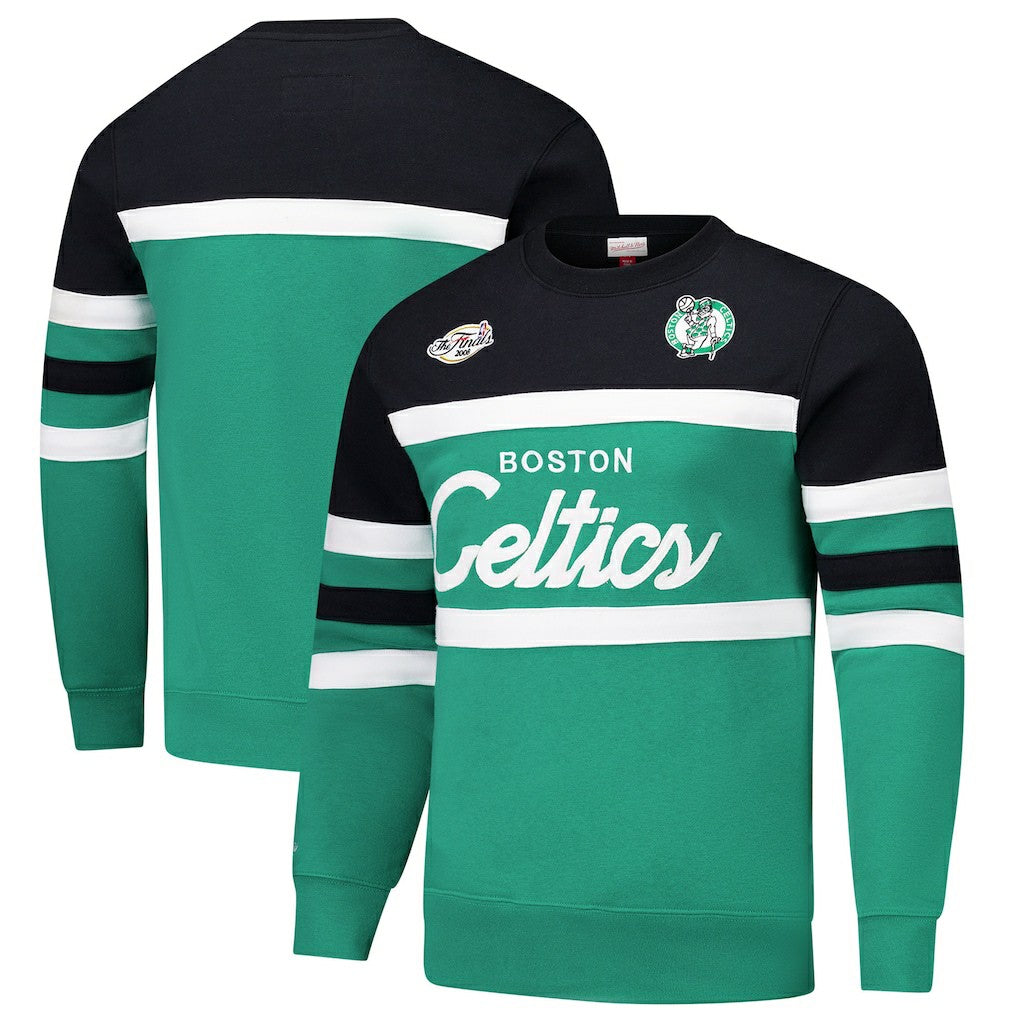 Boston Celtics Hardwood Classics Vintage Logo Head Coach Pullover Sweatshirt - Kelly Green/Black | Mitchell & Ness sale