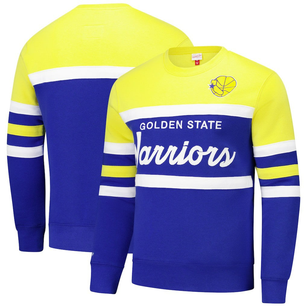 Golden State Warriors Hardwood Classics Vintage Logo Head Coach Pullover Sweatshirt sale - Royal/Gold | Mitchell & Ness online