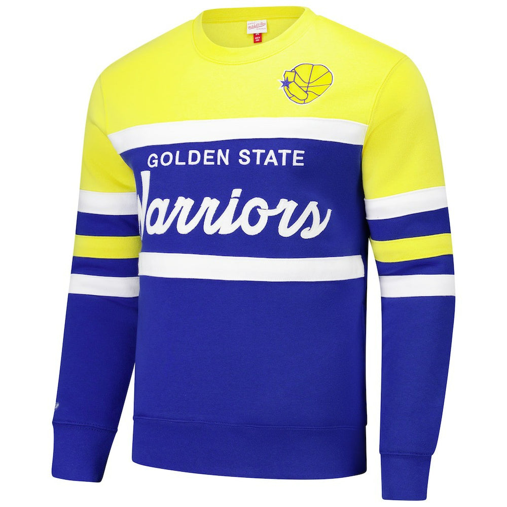 Golden State Warriors Hardwood Classics Vintage Logo Head Coach Pullover Sweatshirt sale - Royal/Gold | Mitchell & Ness online