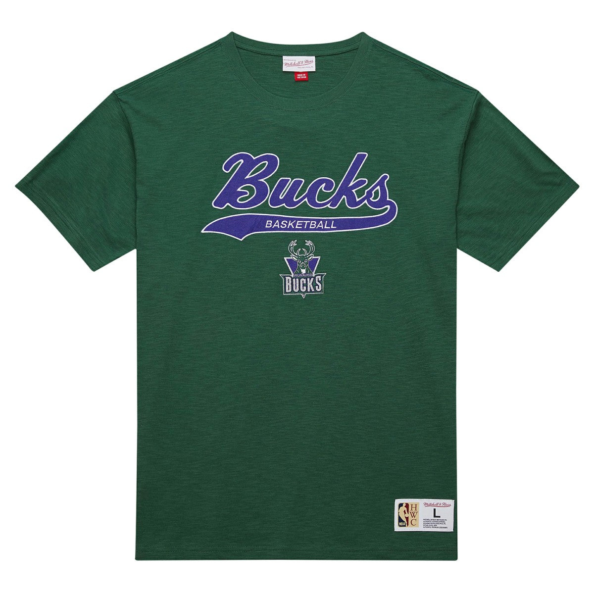 Milwaukee Bucks Hardwood Classics Felt Applique Slub T-Shirt - Green | Mitchell & Ness outlet
