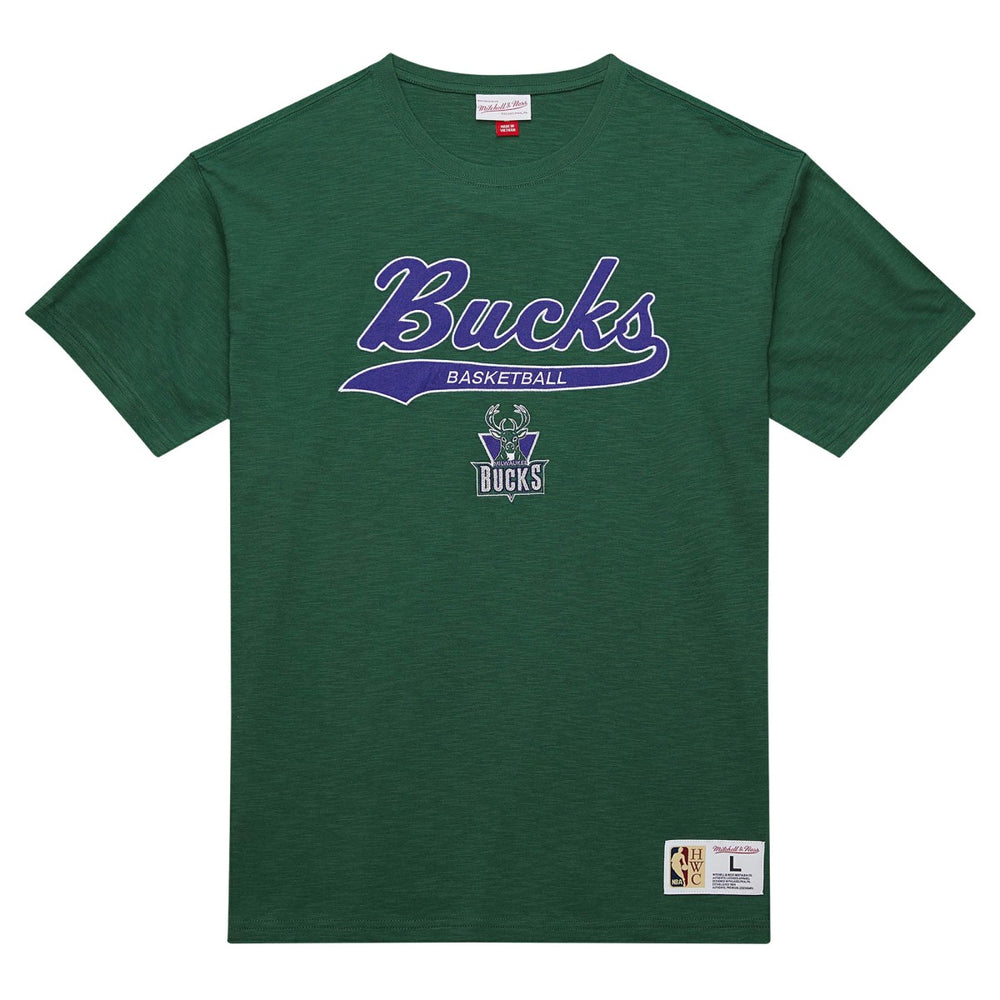 Milwaukee Bucks Hardwood Classics Felt Applique Slub T-Shirt - Green | Mitchell & Ness outlet