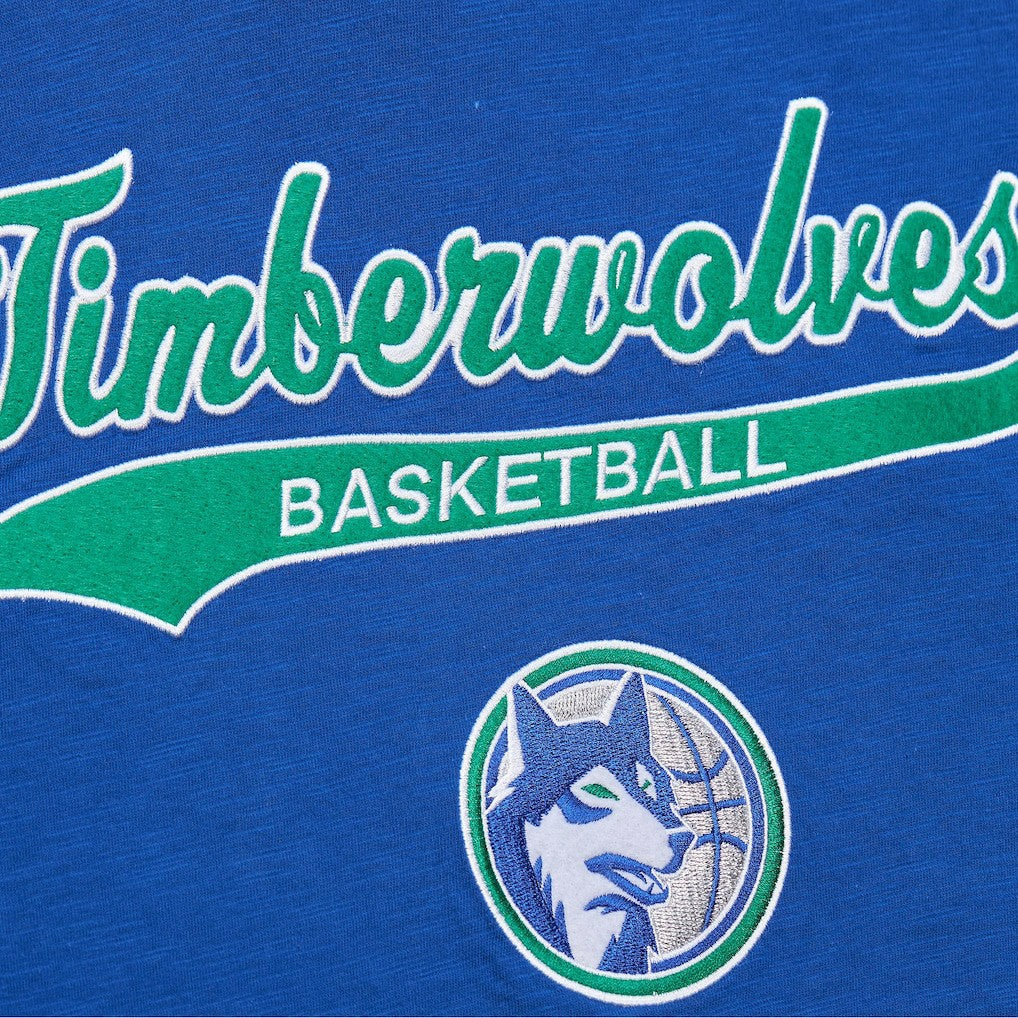 Minnesota Timberwolves Hardwood Classics Felt Applique Slub T-Shirt - Blue | Mitchell & Ness cheap