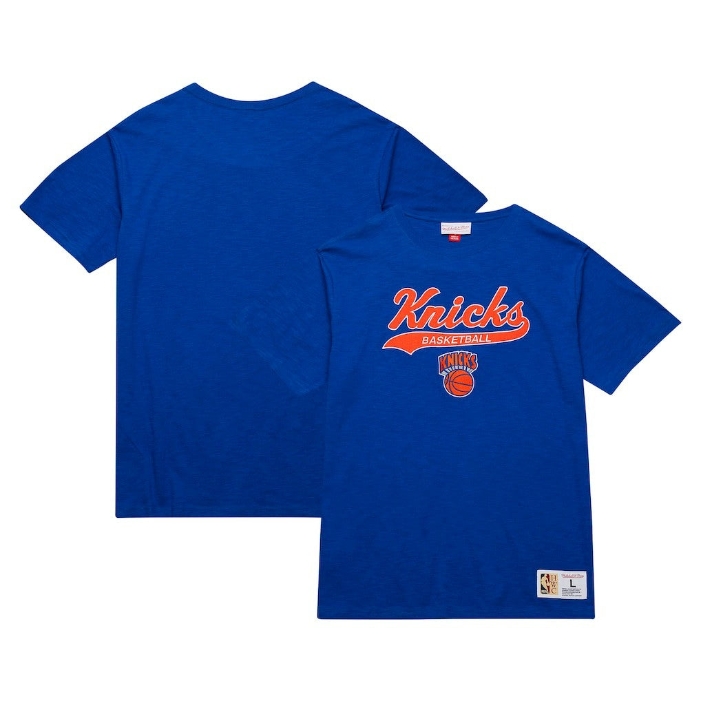 New York Knicks Hardwood Classics Felt Applique Slub T-Shirt - Blue | Mitchell & Ness cheap