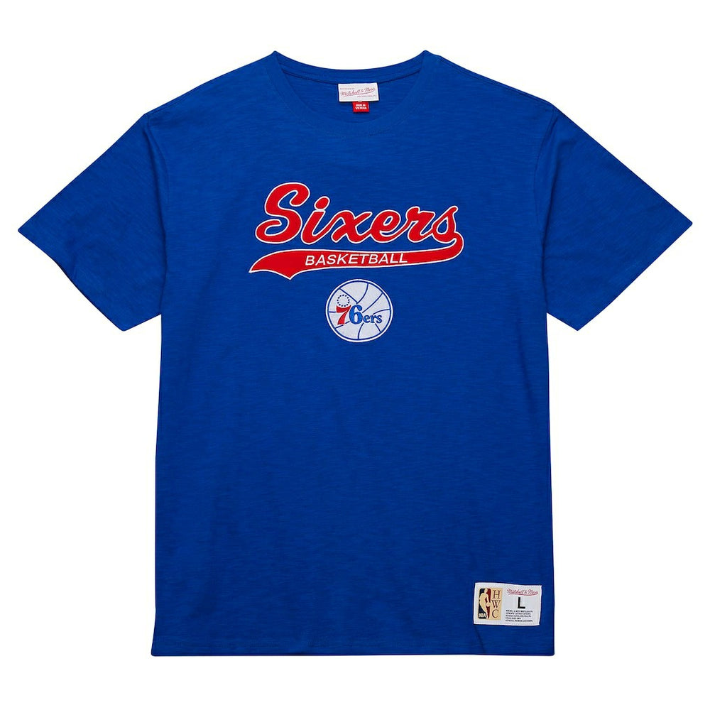 Philadelphia 76ers Hardwood Classics Felt Applique Slub T-Shirt - Royal | Mitchell & Ness cheap