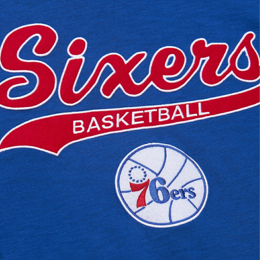 Philadelphia 76ers Hardwood Classics Felt Applique Slub T-Shirt - Royal | Mitchell & Ness cheap