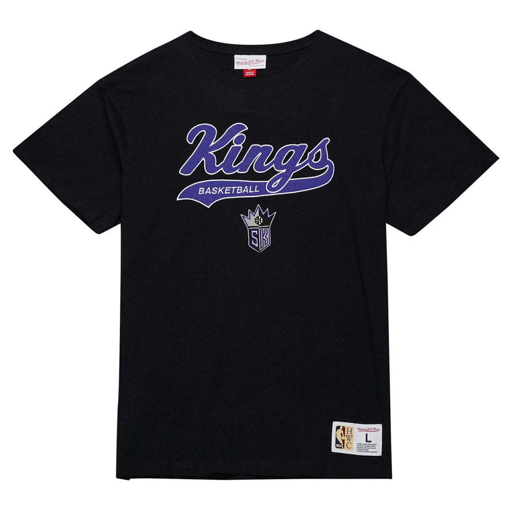 Sacramento Kings Hardwood Classics Felt Applique Slub T-Shirt - Black | Mitchell & Ness shop